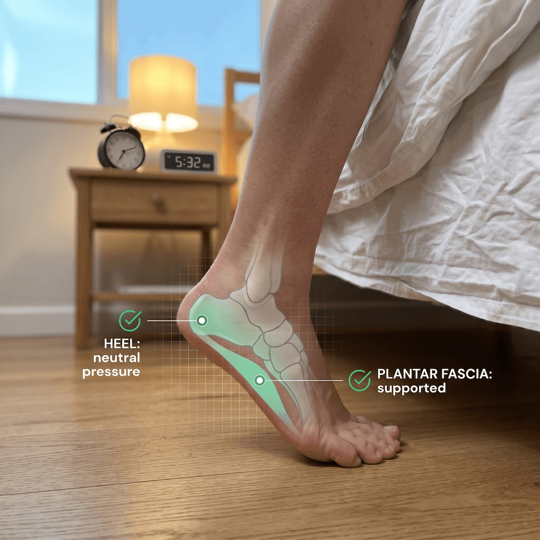 Bare foot stepping out of bed at 5:32 AM